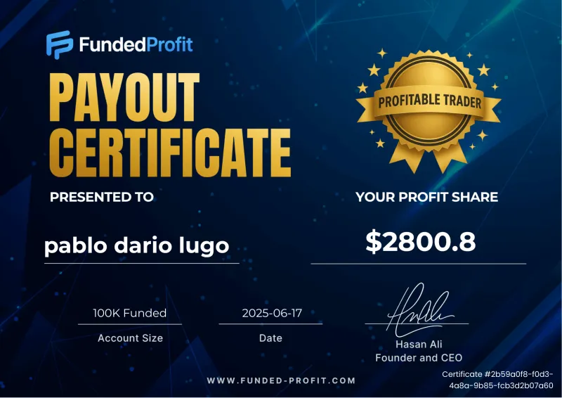 Payout certificate of Pablo Dario Lugo